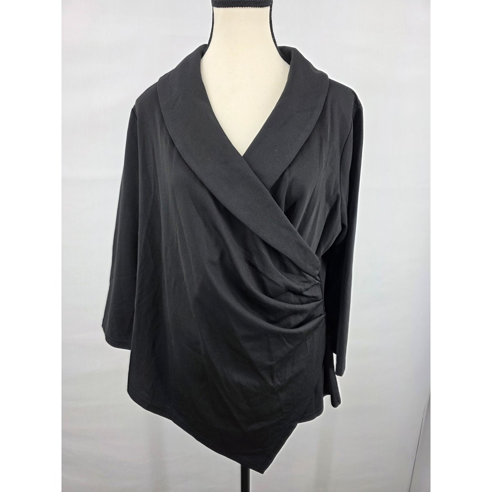Grace Karin Black Wrap Top Shawl Collar Ruched Blouse XL New